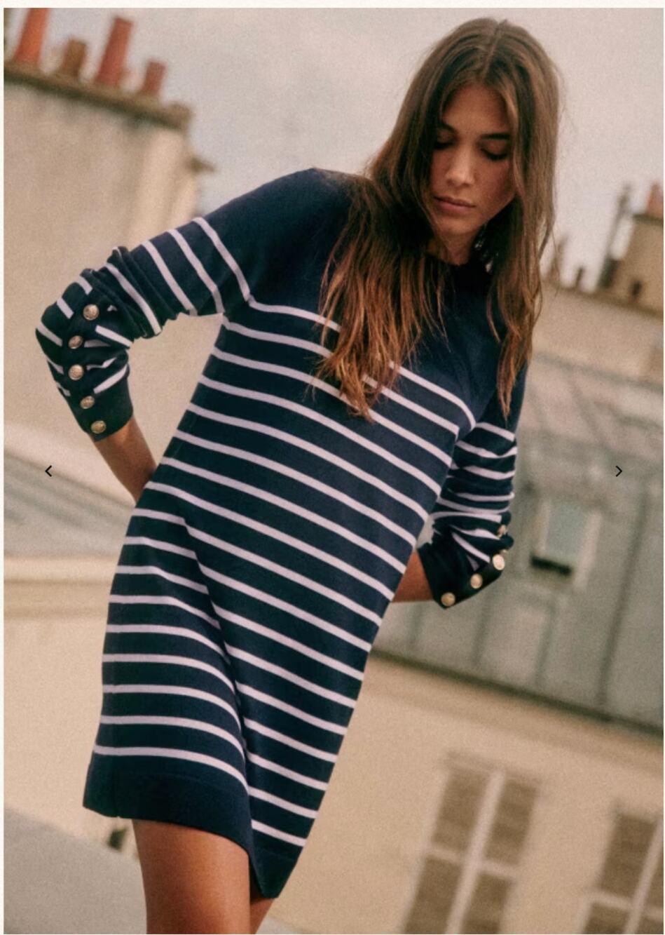 Sezane Paola Long Sleeve Sailor Dress La Maille Merino Wool Navy Ecru Size Small
